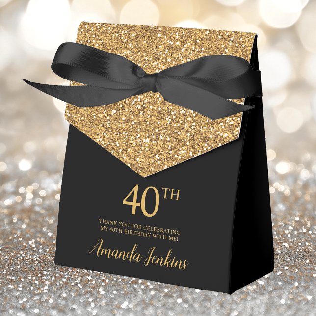 40th Birthday Black Gold Glitter Thank You Favour Box (Creator Uploaded)