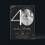 40th Birthday Black Gold Invitation with Photo<br><div class="desc">40th Birthday Black Gold Invitation Card with Photo is a part of the Wedding collection. This product features customisable photo section gold glitter sparkles. Done with decorative fonts. Explore more matching products in our store.</div>