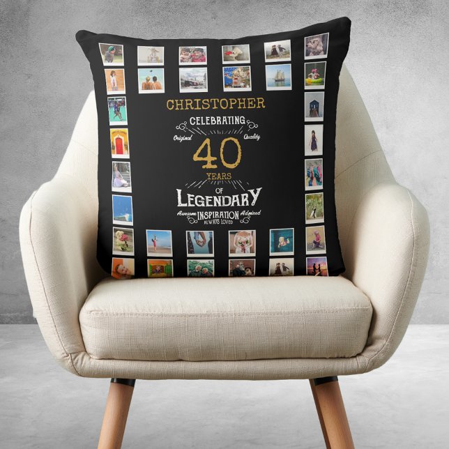 40th Birthday Black Gold  Legendary Photo Cushion (40th Birthday Black Gold Legendary Photo Throw Pillow
)