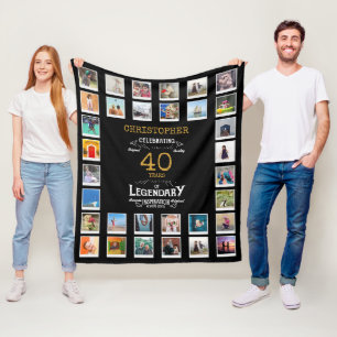 40th Birthday Black Gold  Legendary Photo Fleece Blanket