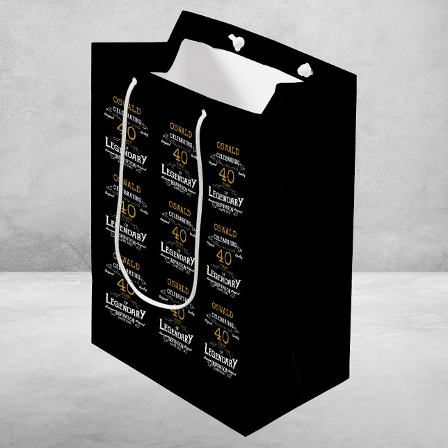 40th Birthday Black Gold  Legendary Retro Medium Gift Bag (40th Birthday Black Gold Legendary Retro Medium Gift Bag
)