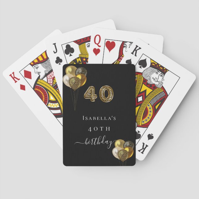 40th birthday black gold leopard animal playing cards (Back)