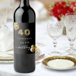 40th birthday black gold leopard animal wine label<br><div class="desc">For an elegant 40th birthday party.  A black background,  decorated with balloons. Number 40 is written with a trendy balloon style font,  leopard pattern.  Personalise and add a name and a date. The word birthday is written with a modern hand lettered style script with swashes.</div>