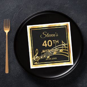 40th birthday black gold music name napkin