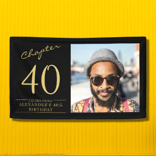 40th Birthday Black Gold Photo Banner