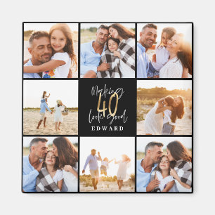 40th Birthday black gold photo collage Magnet