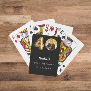 40th birthday black gold photo playing cards