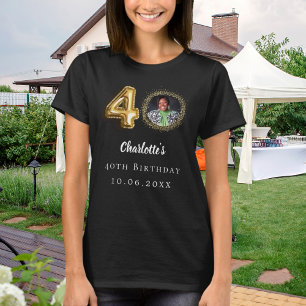 40th birthday black gold photo T-Shirt