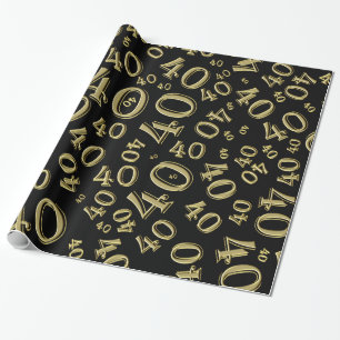 40th Birthday black/Gold Random Number Pattern 40 Wrapping Paper