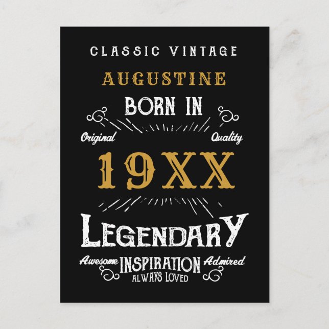 40th Birthday Black Gold Retro Legendary Postcard (Front)