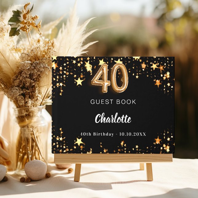 40th Birthday black gold stars Guest Book (Creator Uploaded)