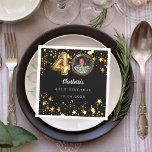 40th birthday black gold stars photo napkin<br><div class="desc">Black background, decorated with golden stars. Personalise and add a photo, name, age, date. Celebrate in Style – 40th Birthday Black & Gold Photo Napkins Add a personal touch to your milestone celebration with these elegant 40th birthday napkins. Featuring a stylish black background, gold stars, and space for your favourite...</div>