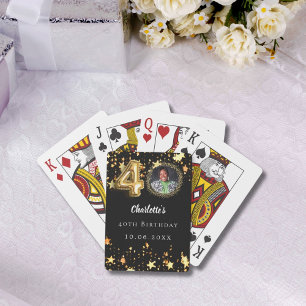 40th birthday black gold stars photo playing cards