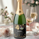 40th birthday black gold stars photo sparkling wine label<br><div class="desc">Black background,  decorated with golden stars. Personalise and add a photo,  name,  age,  date.</div>