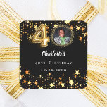 40th birthday black gold stars photo square sticker<br><div class="desc">Black background,  decorated with golden stars. Personalise and add a photo,  name,  age,  date.</div>