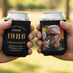 40th Birthday Black Gold With Photo Can Cooler<br><div class="desc">Personalised Birthday add your name and year can cooler with your photo on the rear. Edit the name and year with the template provided. A wonderful custom birthday party accessory. More gifts and party supplies available with the "setting standards" design in the store.</div>
