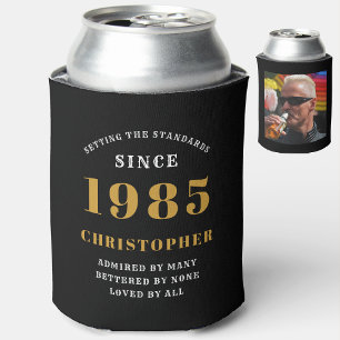 40th Birthday Black Gold With Photo Can Cooler