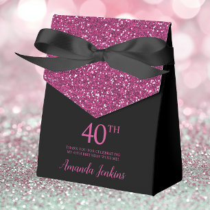 40th Birthday Black Hot Pink Glitter Thank You Favour Box