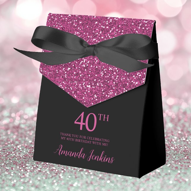 40th Birthday Black Hot Pink Glitter Thank You Favour Box (Creator Uploaded)