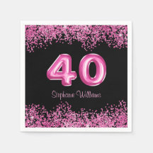40th Birthday Black Pink Balloons Glitter Party 