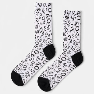 40th Birthday Black Random Number Pattern Socks
