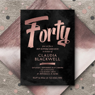 40th Birthday Black Rose Gold Invitation