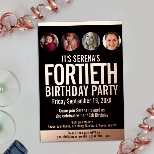 40th Birthday black rose gold photo circles