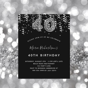 40th birthday black silver leopard invitation