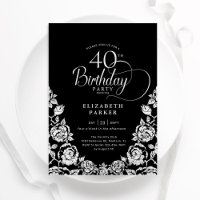 40th Birthday Black Silver Roses