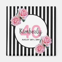 40th birthday black stripes pink florals classic