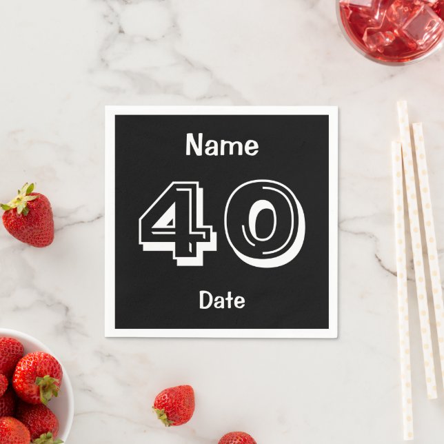 40th Birthday Black White Add Name Date Napkin (Insitu)