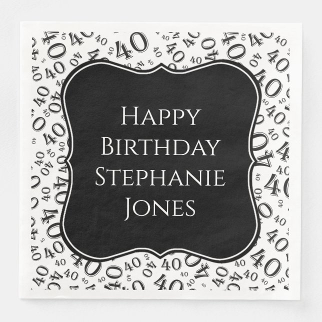40th Birthday Black/White Bracket Number Pattern Napkin (Front)