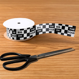 40th Birthday Black White Chequered Pattern Satin Ribbon
