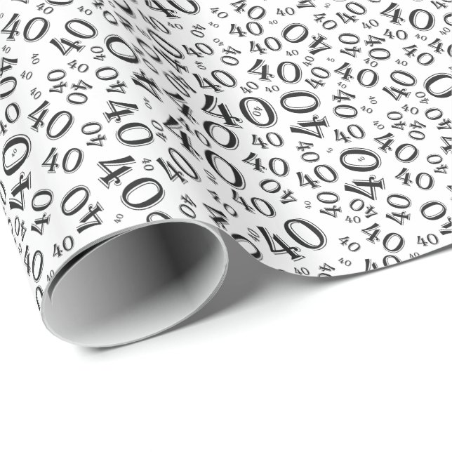 40th Birthday Black/White Random Number Pattern 40 Wrapping Paper (Roll Corner)
