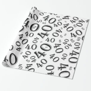40th Birthday Black/White Random Number Pattern 40 Wrapping Paper