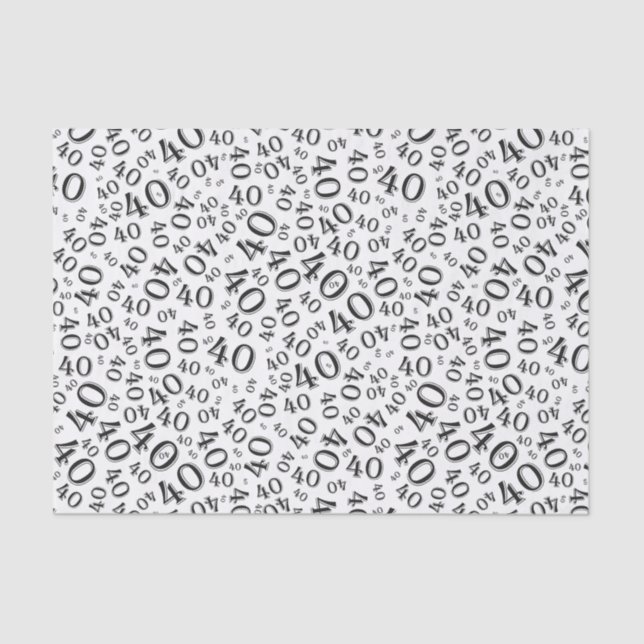 40th Birthday Black/White Random Number Pattern Tissue Paper (Front)