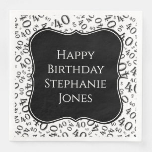 40th Birthday Black/White Random Pattern 40 Napkin