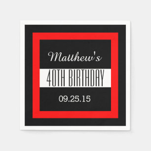 40th Birthday Black with Red Frame Custom V01C3 Napkin