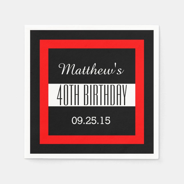 40th Birthday Black with Red Frame Custom V01C3 Napkin (Front)