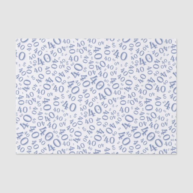 40th Birthday Blue and White Number Pattern Tissue Paper (Front)