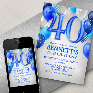 40th Birthday Blue Balloons Invitation
