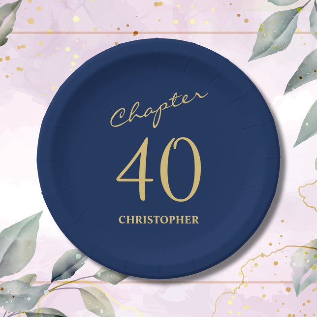 40th Birthday Blue Gold Chapter 40 Paper Plate (Make your loved one's 40th birthday celebration memorable with our stunning Blue Gold paper plates)