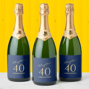 40th Birthday Blue Gold Chapter 40 Sparkling Wine Label