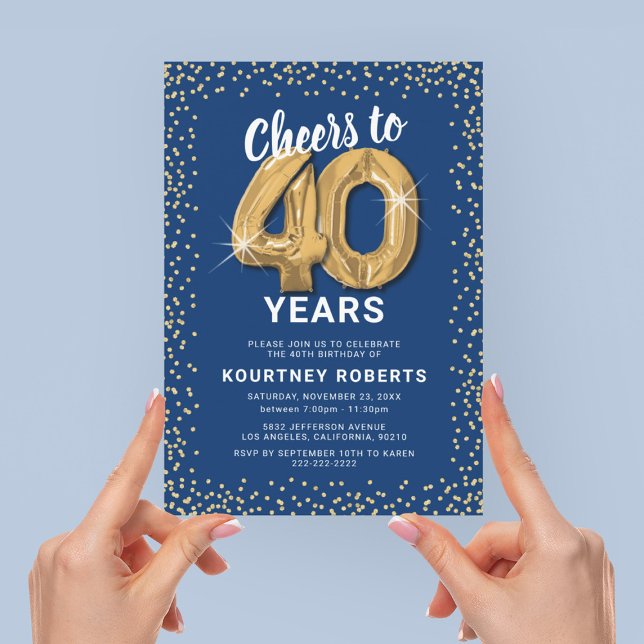 40th Birthday Blue Gold Invitation (Creator Uploaded)