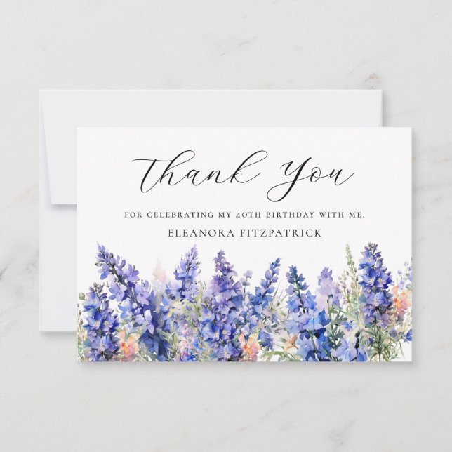 40th Birthday Blue July Birth Flower Custom Flat Thank You Card (Front)
