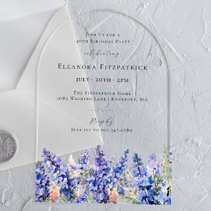 40th Birthday Blue Larkspur July Birth Flower Arch Acrylic Invitations