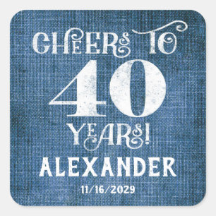 40th Birthday Blue Linen Thank You Favour Stickers