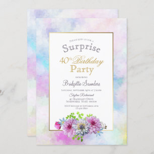 40th Birthday Blue Pink Floral Surprise Party Invitation