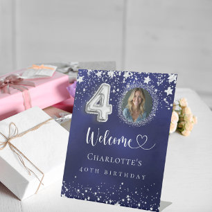 40th Birthday blue silver stars photo welcome Pedestal Sign