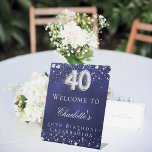 40th Birthday blue silver stars welcome party Pedestal Sign<br><div class="desc">A welcome sign for a 40th birthday party.  A navy blue background with elegant faux silver stars. The blue colour is uneven.  Personalise and add a name and text.  White letters.</div>